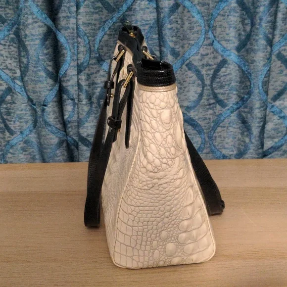Brahmin Arno Ivory White and Black Crocodile Embossed Tote Bag - Picture 5 of 7